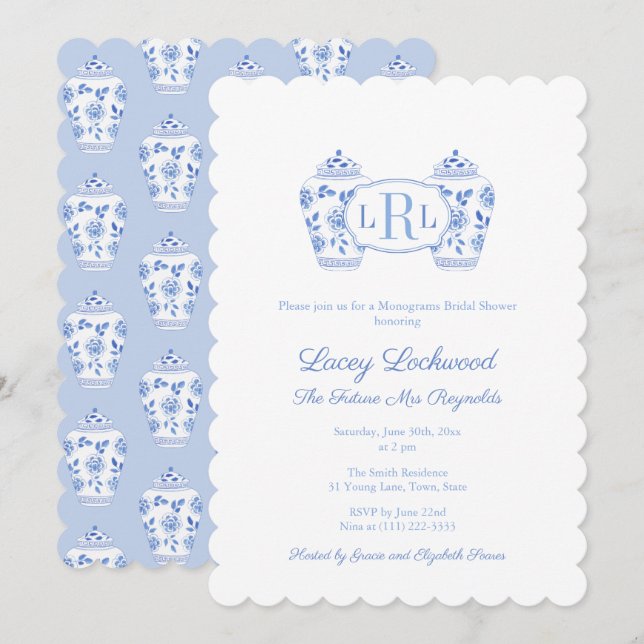 Invitation Mariage : Cadeaux de Fiançailles en Chinoiserie Bl (Devant / Derrière)