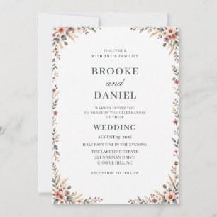 Invitation Mariage Cadre Blé Rose Poussiéreux Prune
