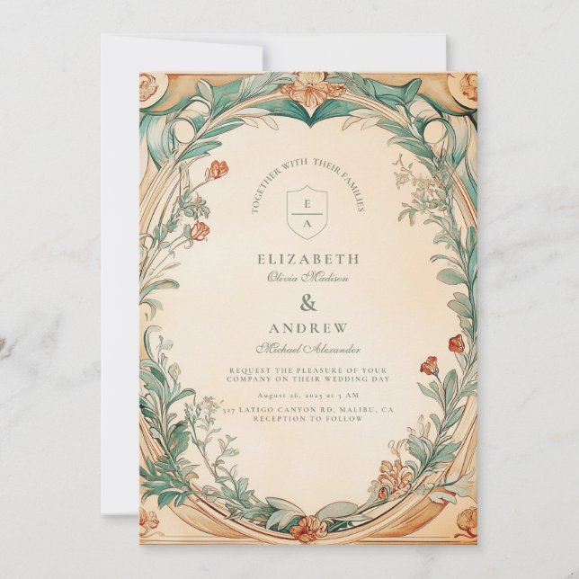 Invitation Mariage cadre botanique chaud (Devant)
