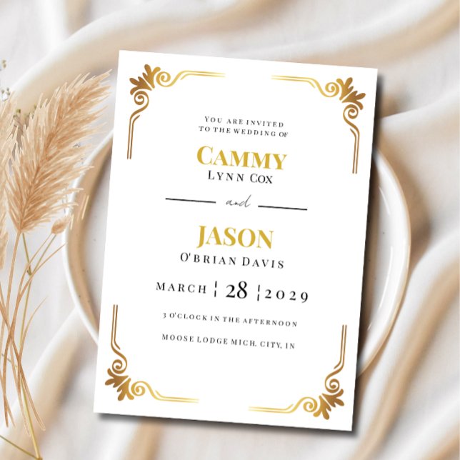 Invitation Mariage Cadre de Coin à Défilement Or (Créateur téléchargé)