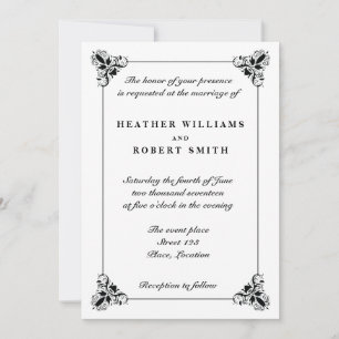 Invitation Mariage Cadre Décoratif Élégant Noir Et Blanc