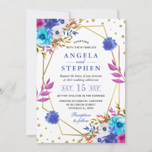 Invitation Mariage Cadre Doré Fleurs d'Été Aquarelle Bohème