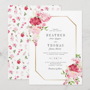 Invitation Mariage Cadre Doré Roses Roses Rouges Aquarelle