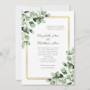 Invitation Mariage Cadre Doré Vert Sauge Eucalyptus