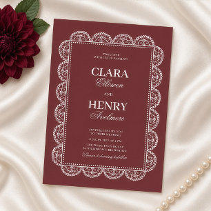 Invitation Mariage cadre en dentelle orné de Bourgogne