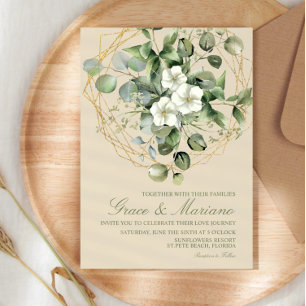 Invitation Mariage cadre en faux or à l'aquarelle Eucalyptus