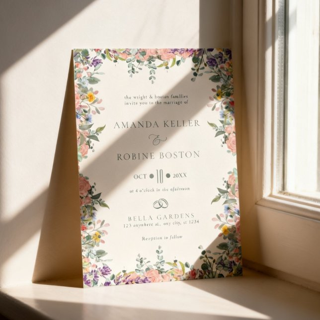 Invitation Mariage Cadre Floral Coloré (Créateur téléchargé)