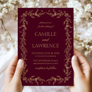 Invitation Mariage Cadre Floral Dessiné à la Main Champagne B