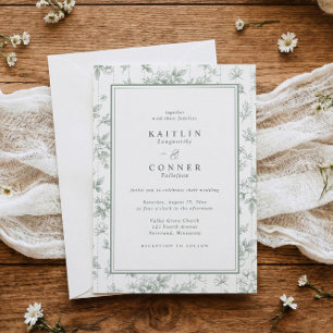 Invitation Mariage cadre floral français vert sauge vintage