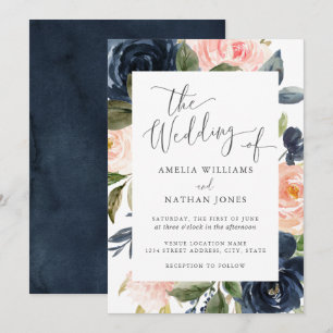 Invitation Mariage Cadre Floral Navy Blush