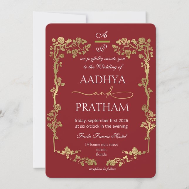 Invitation Mariage Cadre Floral Or Luxe (Devant)