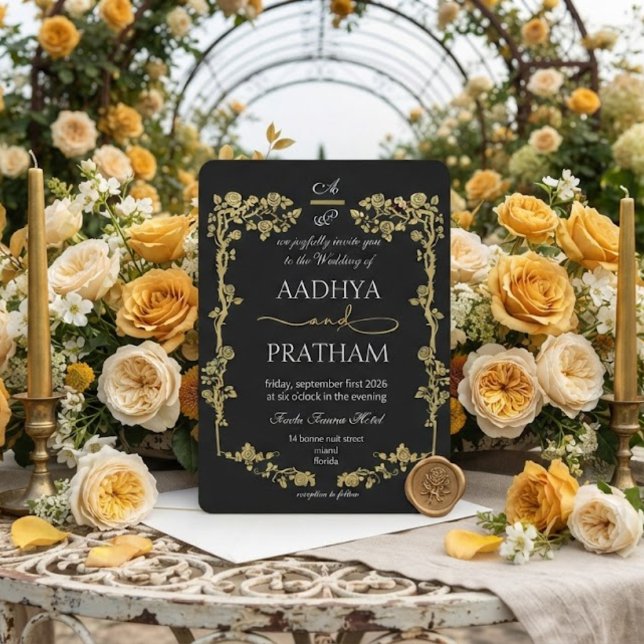 Invitation Mariage Cadre Floral Or Luxe (Créateur téléchargé)