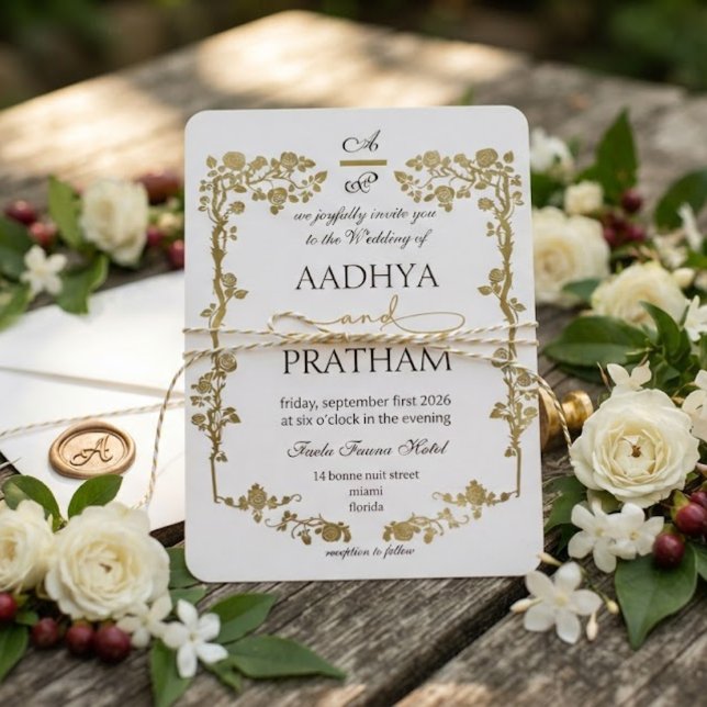 Invitation Mariage Cadre Floral Or Luxe (Créateur téléchargé)