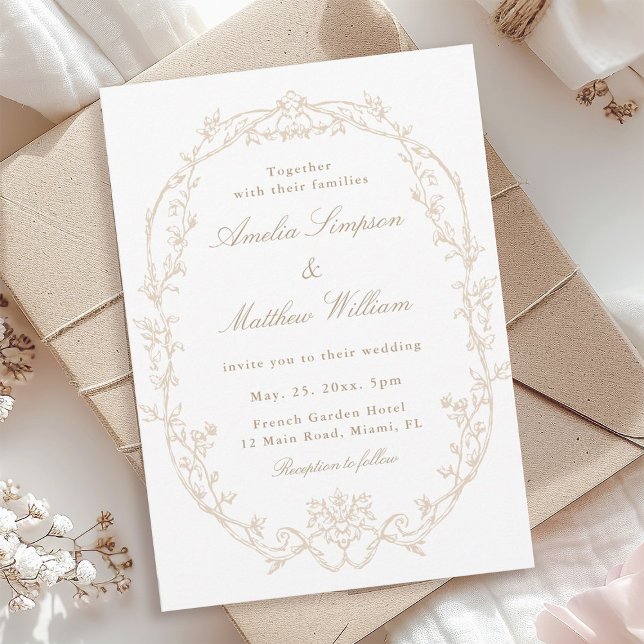 Invitation Mariage Cadre Floral Orné de Sable (Créateur téléchargé)
