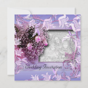 Invitation Mariage Cadre Floral Photo Violet