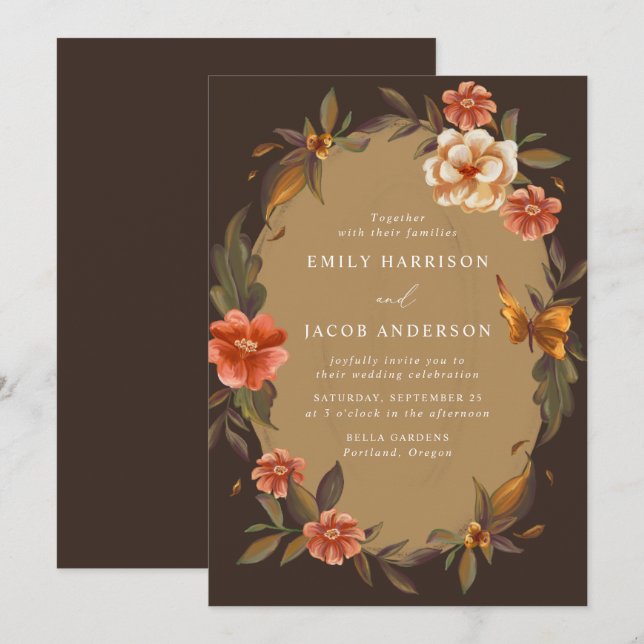 Invitation Mariage Cadre Floral Vintage (Devant / Derrière)