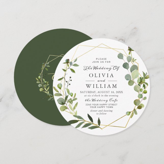 Invitation Mariage Cadre Géométrique de Feuillage d'Eucalyptu (Devant / Derrière)