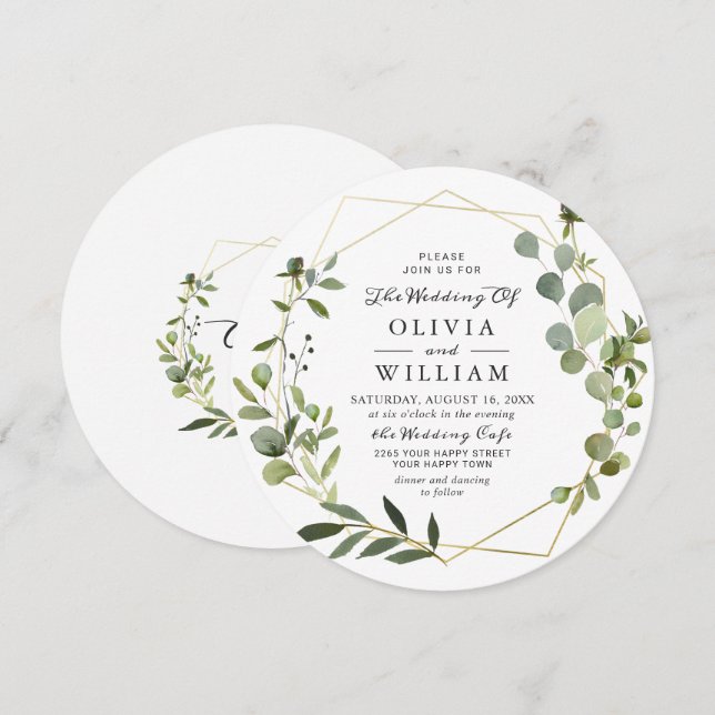 Invitation Mariage Cadre Géométrique de Feuillage d'Eucalyptu (Devant / Derrière)