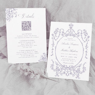 Invitation Mariage cadre lavande Tout en Un              
