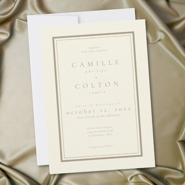 Invitation Mariage Cadre Minimaliste Crème d'Ivoire (Ivory Cream Minimalist Frame Wedding Invitation)