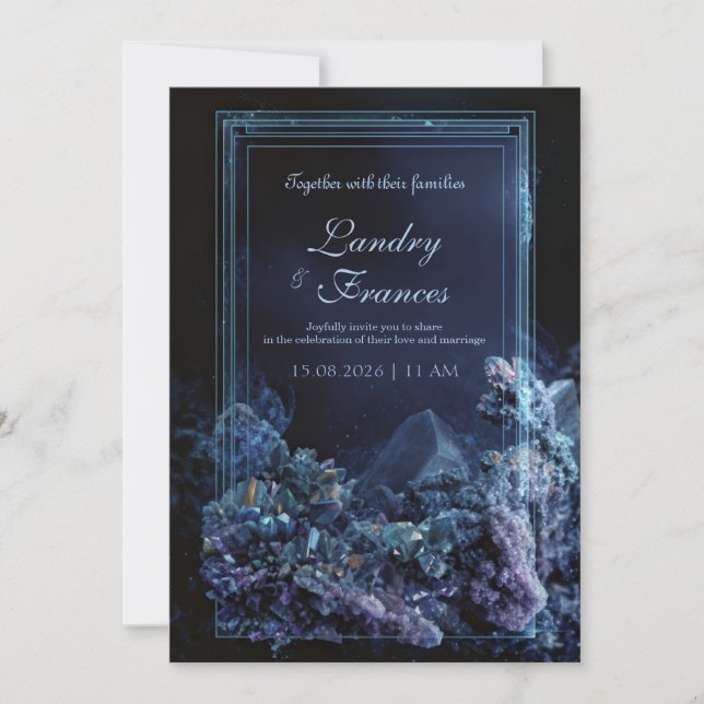 Invitation Mariage Cadre Néon Cristal Améthyste Turquoise Pro (Devant)