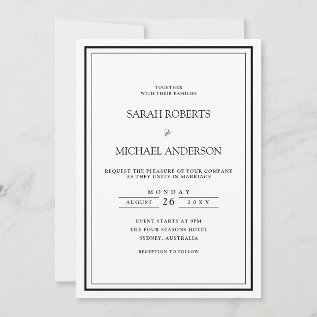 Invitation Mariage cadre noir minimal simple moderne (Devant)