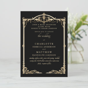 Invitation Mariage Cadre Noir Vintage Deux Parents