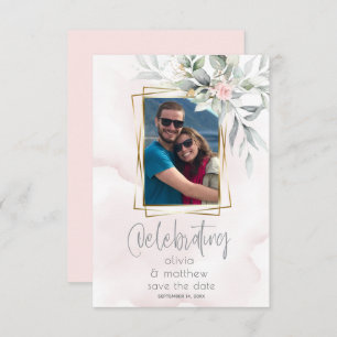 Invitation Mariage   Cadre photo floral rose pâle