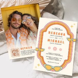 Invitation Mariage Cadre Rétro Coloré Groovy Bohème des Année