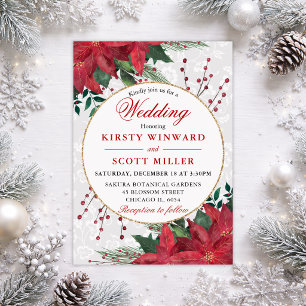Invitation Mariage Cadre Rond Poinsettia Rouge