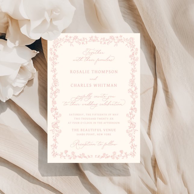 Invitation Mariage Cadre Roses Douces Antiquités (Créateur téléchargé)