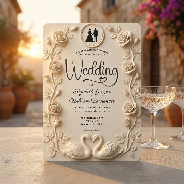 Invitation Mariage Cadre Silhouette et Roses Baroques Romanti (Créateur téléchargé)