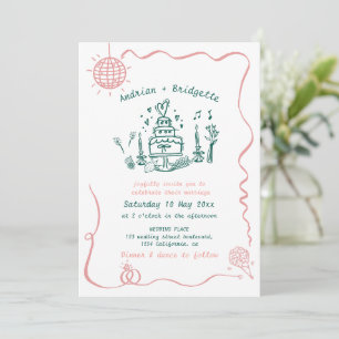 Invitation Mariage Cadre Vague Griffonnage Main Levée Fantais