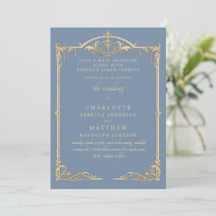 Invitation Mariage Cadre Vintage Pervenche Deux Parents