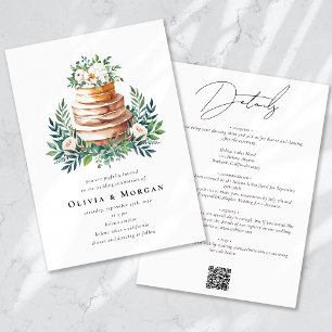 Invitation Mariage Cake Romantique Script QR Code Mariage