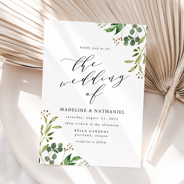 Invitation Mariage calligraphié à la gouache avec verdure (Créateur téléchargé)