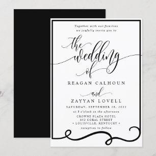 Invitation Mariage calligraphié chic noir et blanc