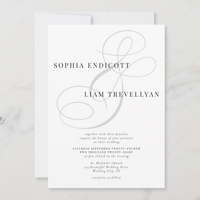 Invitation Mariage Calligraphié Élégant Classique avec Esperl (Devant)