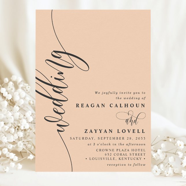 Invitation Mariage Calligraphie Élégante Couleur Pêche Douce (Créateur téléchargé)