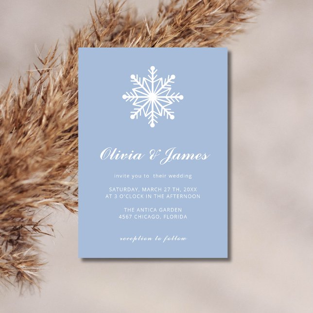 Invitation Mariage Calligraphié Flocon de Neige Minimal Bleu  (Créateur téléchargé)