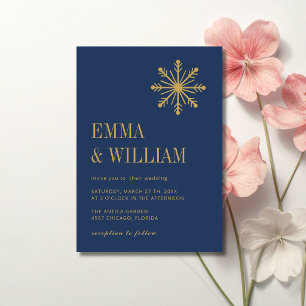 Invitation Mariage calligraphié minimaliste flocon de neige o