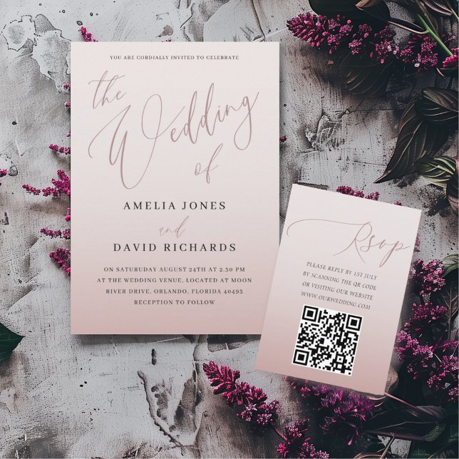 Invitation Mariage Calligraphié Moderne en Or Rose (Créateur téléchargé)