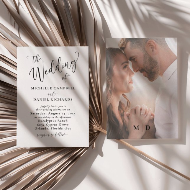 Invitation Mariage calligraphié moderne noir et blanc (Créateur téléchargé)