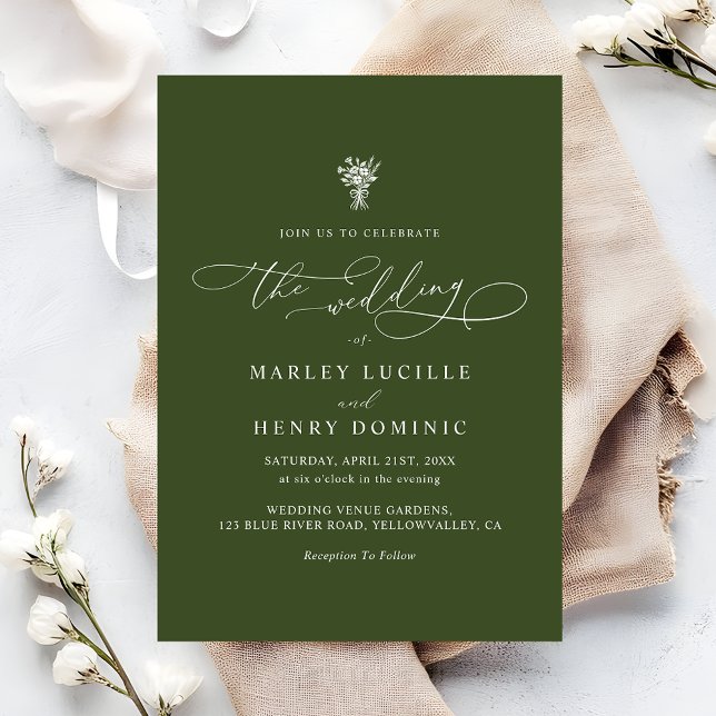 Invitation Mariage calligraphie script bohème vert olive  (Créateur téléchargé)
