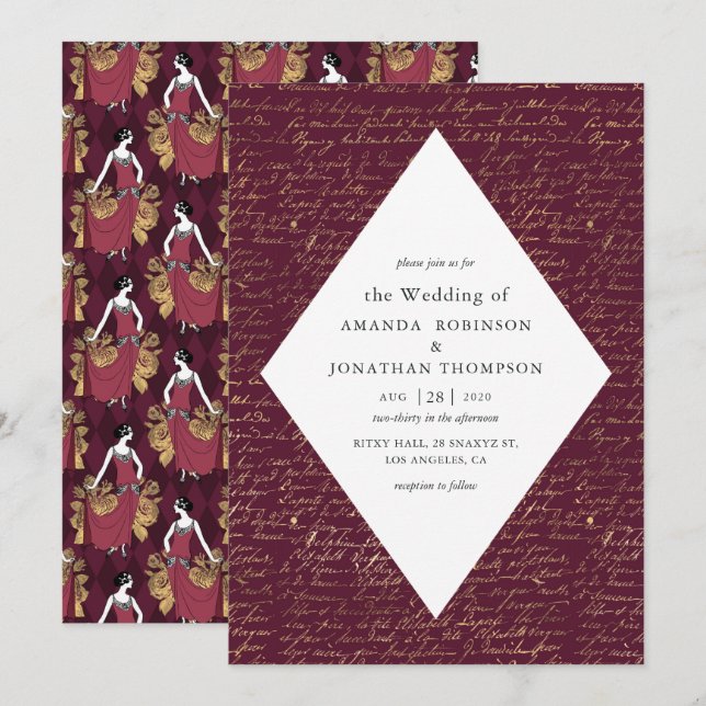 Invitation Mariage calligraphié sur le thème de Paris en bord (Devant / Derrière)