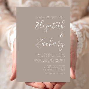 Invitation Mariage Calligraphie Taupe Moderne
