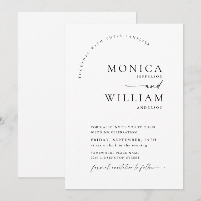 Invitation Mariage Calligraphique Minimaliste Élégant (Devant / Derrière)