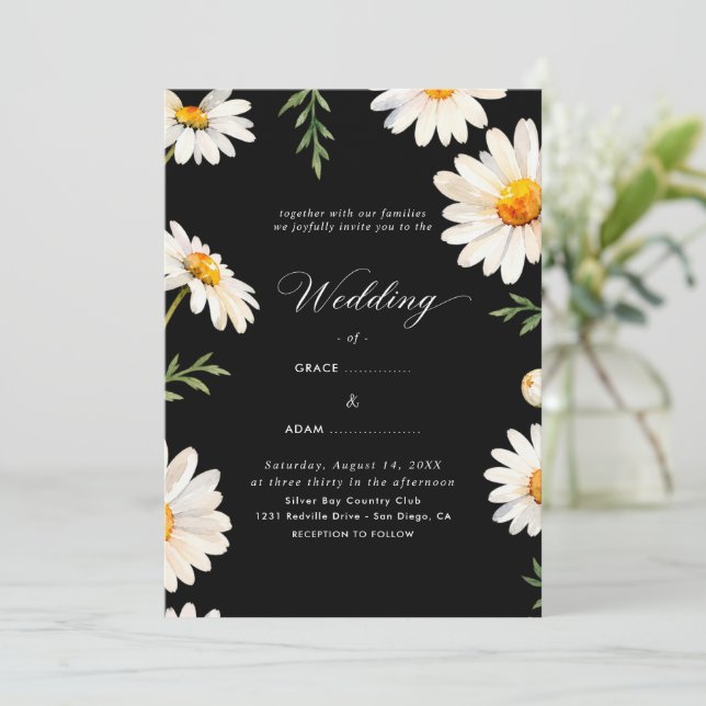 Invitation Mariage Camomille Noire (Debout devant)