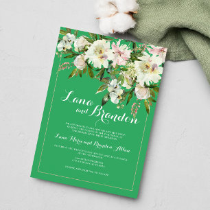 Invitation Mariage campagnard à fleurs vert rose blanc orange