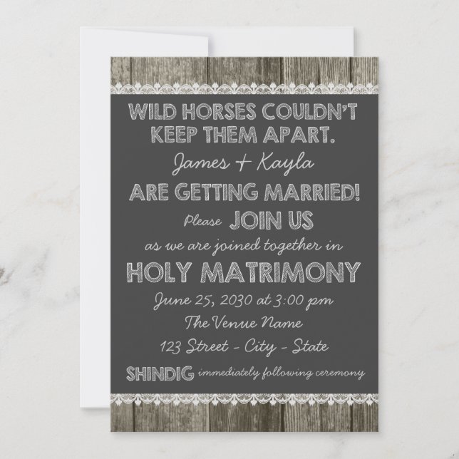 Invitation Mariage Campagnard à la Craie Rustique à l'Ancienn (Devant)